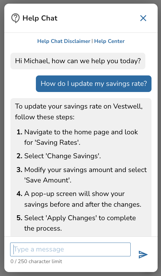 Example conversation with Chatbot