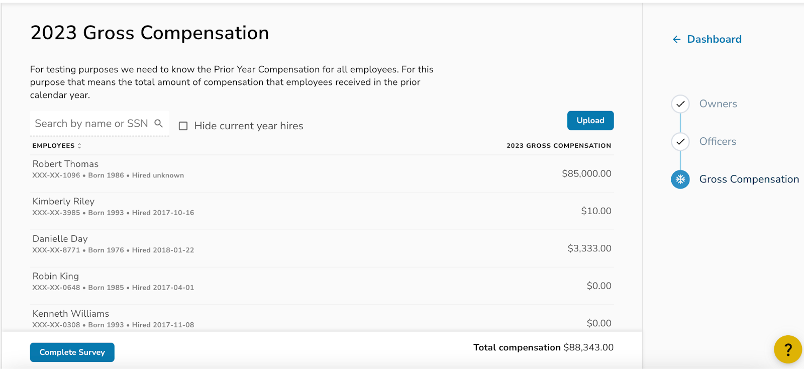 Prior year gross compensation